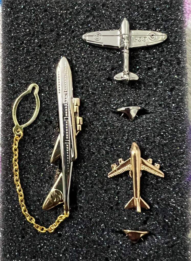 Picture of Aeroplane Tie Clip & Mini Aircraft Pin – 3-Piece Brooch Set for Men’s Suit & Shirt Accessories (Tie Clip & 2p Pin)
