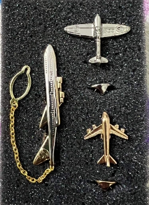 Picture of Aeroplane Tie Clip & Mini Aircraft Pin – 3-Piece Brooch Set for Men’s Suit & Shirt Accessories (Tie Clip & 2p Pin)