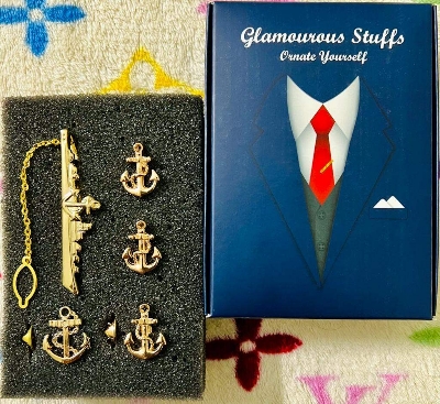 Picture of Marine/Naval Ship Tie Clip + Cufflinks + Anchor Pin 4ps Set Brooch For Men Suit/Shirt Fashion Accessories (Anchor Ship Tie Clip Set)