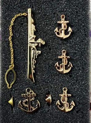 Picture of Marine/Naval Ship Tie Clip + Cufflinks + Anchor Pin 4ps Set Brooch For Men Suit/Shirt Fashion Accessories (Anchor Ship Tie Clip Set)