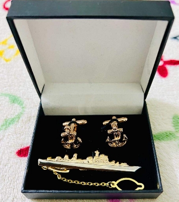 Picture of Marine/Naval Anchor Cufflinks & Ship Tie Clip Set For Men Suit/Shirt Fashion Accessories (Warship Set)