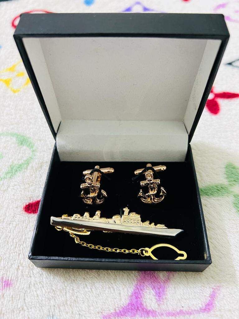 Picture of Marine/Naval Anchor Cufflinks & Ship Tie Clip Set For Men Suit/Shirt Fashion Accessories (Warship Set)