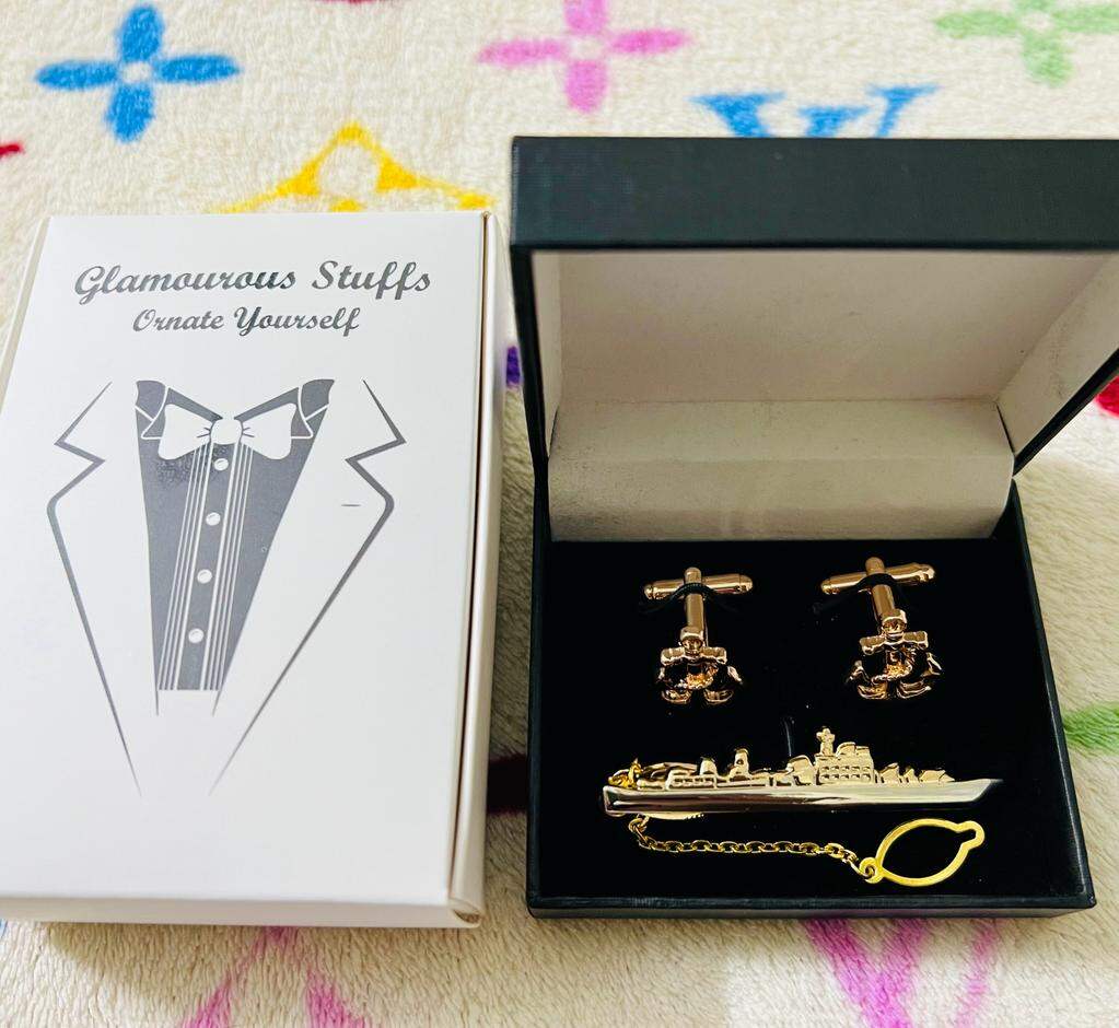 Picture of Marine/Naval Anchor Cufflinks & Ship Tie Clip Set For Men Suit/Shirt Fashion Accessories (Warship Set)