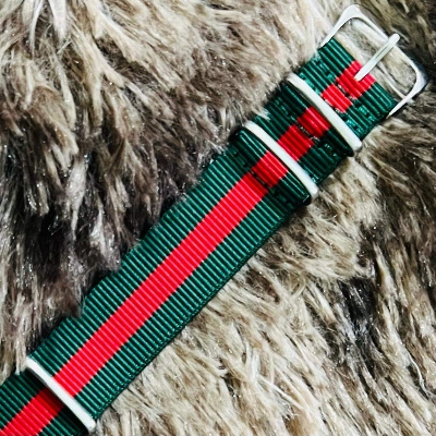Picture of Fashionable Nylon Metal Watch Strap for man - 22mm (1Ps) (Green & Red Stripe)
