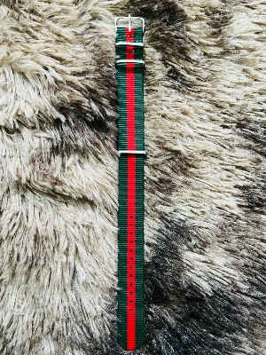Picture of Fashionable Nylon Metal Watch Strap for man - 22mm (1Ps) (Green & Red Stripe)
