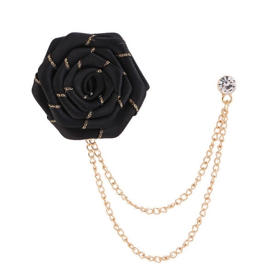 Picture of Wedding Ribbon Rose Flower Brooch Lapel Pin For Men's Suit Accessories (Black)