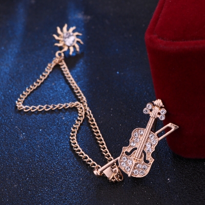 Picture of Violin Designed Stoned Chain Brooch For Men Fashion Suit Accessories (Gold)