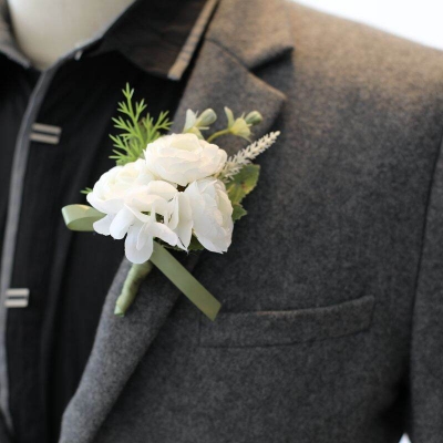 Picture of Wedding Boutonniere 3 Rose Bouquet Chest Brooch For Suit Lapel Fashion Accessories (1PS) (White Rose)
