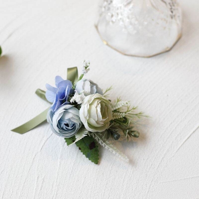 Picture of Wedding Boutonniere 3 Rose Bouquet Chest Brooch For Suit Lapel Fashion Accessories (1PS) (II Light Blue Rose)