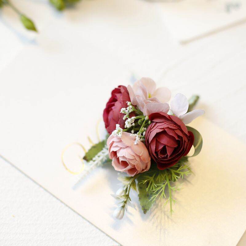 Picture of Wedding Boutonniere 3 Rose Bouquet Chest Brooch For Suit Lapel Fashion Accessories (1PS) (II Maroon + Pink Rose)