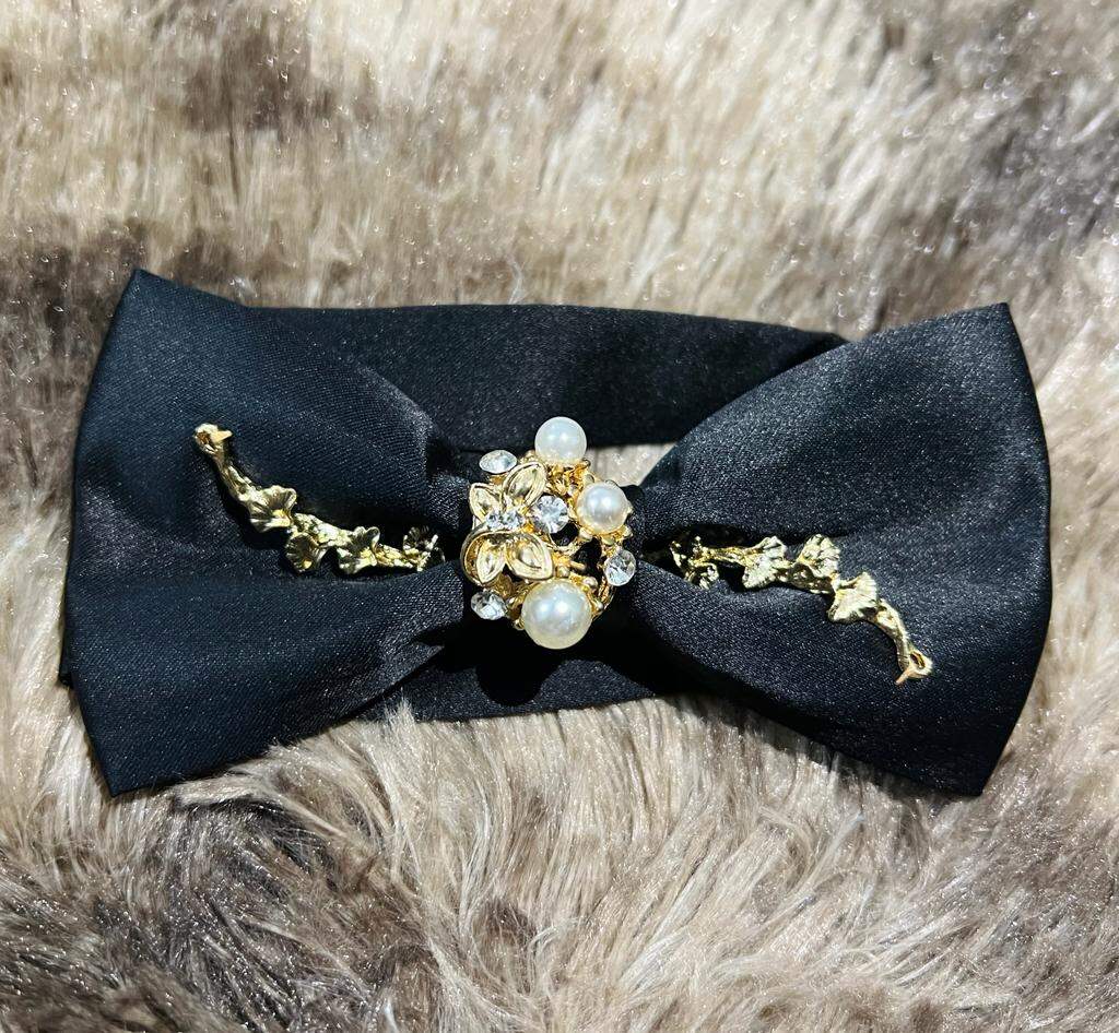 Picture of Luxury Pearl Design Bow Tie + Flower Lapel + Pocket Square 3p Set For Men (Navy Blue,Int: One size)