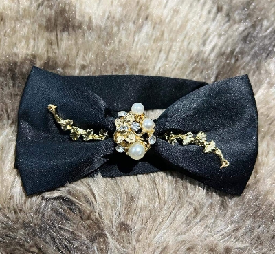 Picture of Luxury Pearl Design Bow Tie + Flower Lapel + Pocket Square 3p Set For Men (Black,Int: One size)