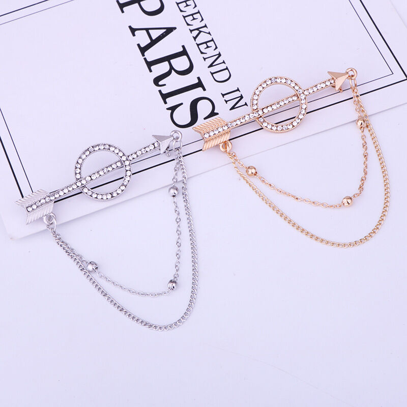 Picture of Arrow Chain Brooch For Men Fashion Suit Accessories (Silver)