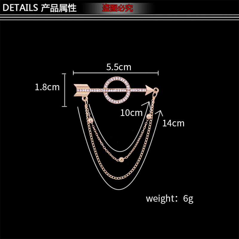 Picture of Arrow Chain Brooch For Men Fashion Suit Accessories (Gold)