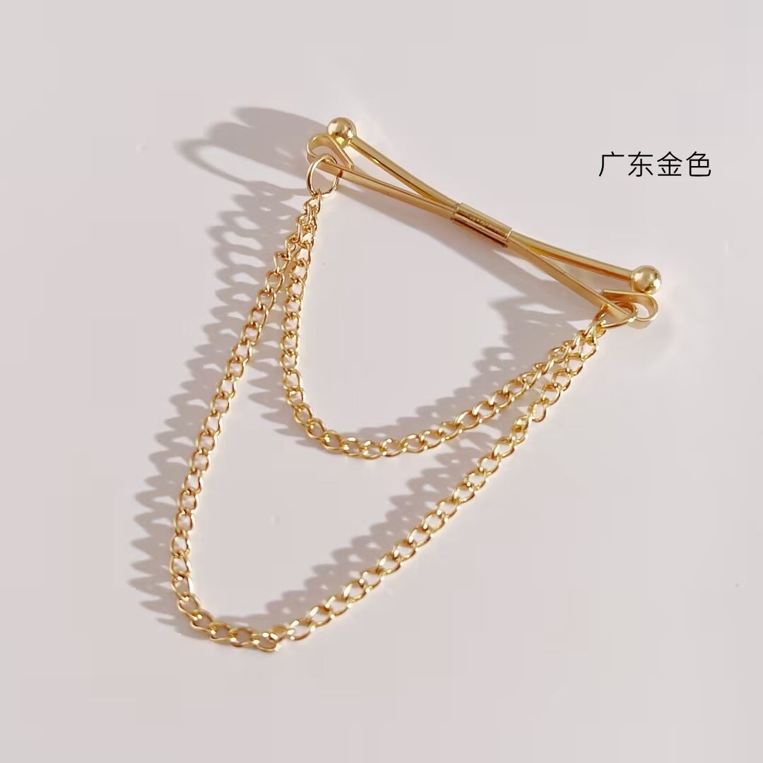 Picture of Round Head Double Chain Tassel For Mens Shirt Collar Pin  Accessories (Golden N)