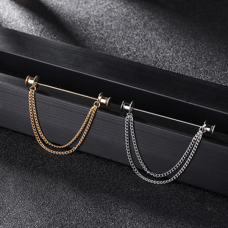 Picture of Round Head Double Chain Tassel For Mens Shirt Collar Pin  Accessories (Gold)