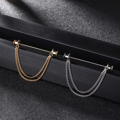 Picture of Round Head Double Chain Tassel For Mens Shirt Collar Pin  Accessories (Gold)