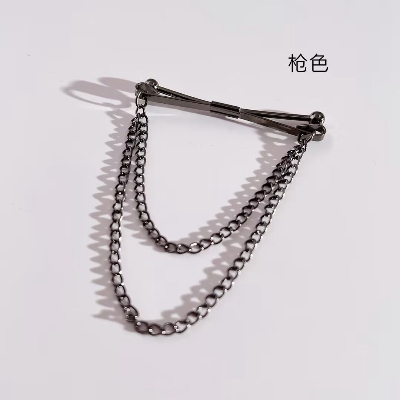 Picture of Round Head Double Chain Tassel For Mens Shirt Collar Pin  Accessories (Gun Black N)