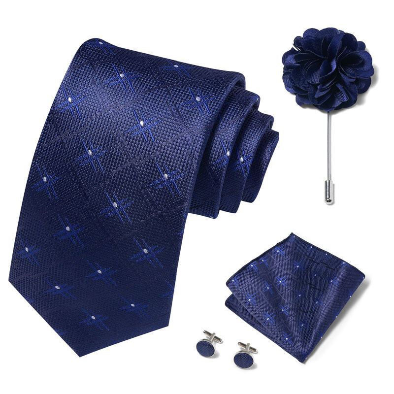 Picture of Luxury Fashionable Neck Tie + Pocket Square + Cufflinks & Lapel Flower 4 item Tie Set For Men (1Set)-No Box (SF260,Int: One size)