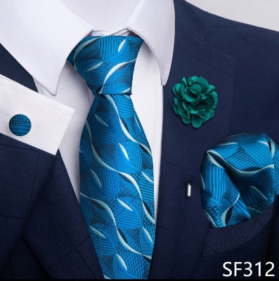 Picture of Luxury Fashionable Neck Tie + Pocket Square + Cufflinks & Lapel Flower 4 item Tie Set For Men (1Set)-No Box (SF312,Int: One size)