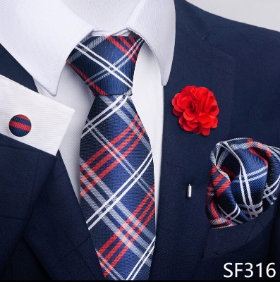Picture of Luxury Fashionable Neck Tie + Pocket Square + Cufflinks & Lapel Flower 4 item Tie Set For Men (1Set)-No Box (SF316,Int: One size)
