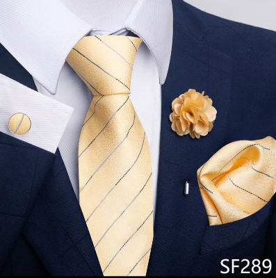 Picture of Luxury Fashionable Neck Tie + Pocket Square + Cufflinks & Lapel Flower 4 item Tie Set For Men (1Set)-No Box (SF289,Int: One size)