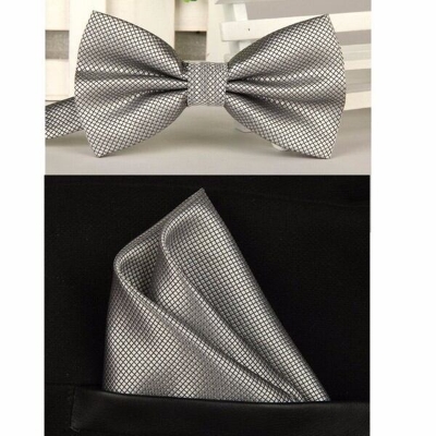 Picture of Solid Color Mens Bow Tie Set For Party, Wedding or Casual Occasion Fashion Accessories (Light Ash,Int: One size)