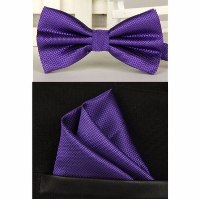 Picture of Solid Color Mens Bow Tie Set For Party, Wedding or Casual Occasion Fashion Accessories (Dark Purple,Int: One size)