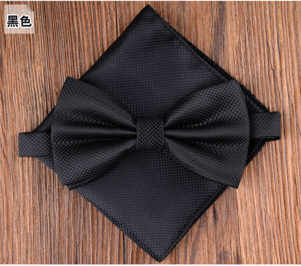 Picture of Solid Color Mens Bow Tie Set For Party, Wedding or Casual Occasion Fashion Accessories (Black,Int: One size)