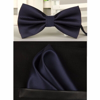 Picture of Solid Color Mens Bow Tie Set For Party, Wedding or Casual Occasion Fashion Accessories (Dark blue,Int: One size)