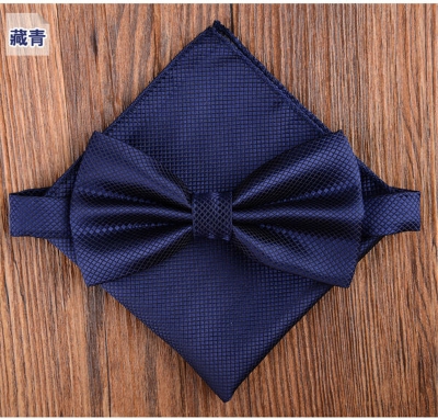 Picture of Solid Color Mens Bow Tie Set For Party, Wedding or Casual Occasion Fashion Accessories (Dark blue,Int: One size)