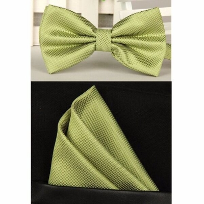 Picture of Solid Color Mens Bow Tie Set For Party, Wedding or Casual Occasion Fashion Accessories (Light Olive,Int: One size)
