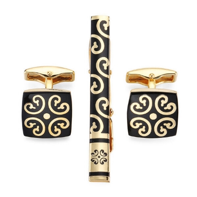 Picture of Luxury Cufflinks & Tie Clip Set for Men – Stylish French Cuff Shirt Accessories (1 Set) (Blossom Golden Set)