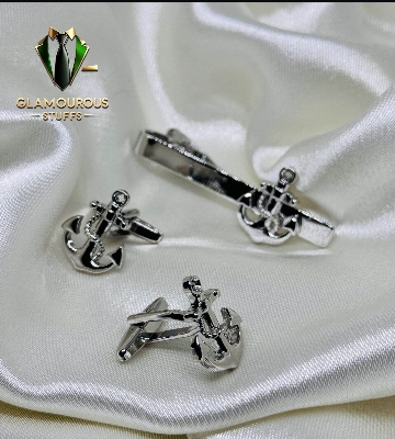 Picture of Luxury Anchor Cufflinks & Tie Clip Set For Men Fashion Shirt Accessories (1 Set) (Anchor Silver Set)