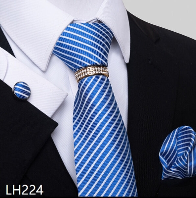Picture of Luxury Jacquard Tie + Pocket Square + Cufflinks & Tie Knot Gold Ring 4 item Tie Set For Men (1 Set) (LH224,Int: One size)