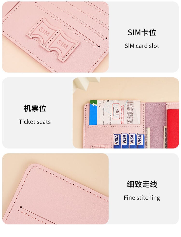 Picture of PU Leather Passbook Bag Multi-function Passbook Holder Passport ID Holder (Maroon)
