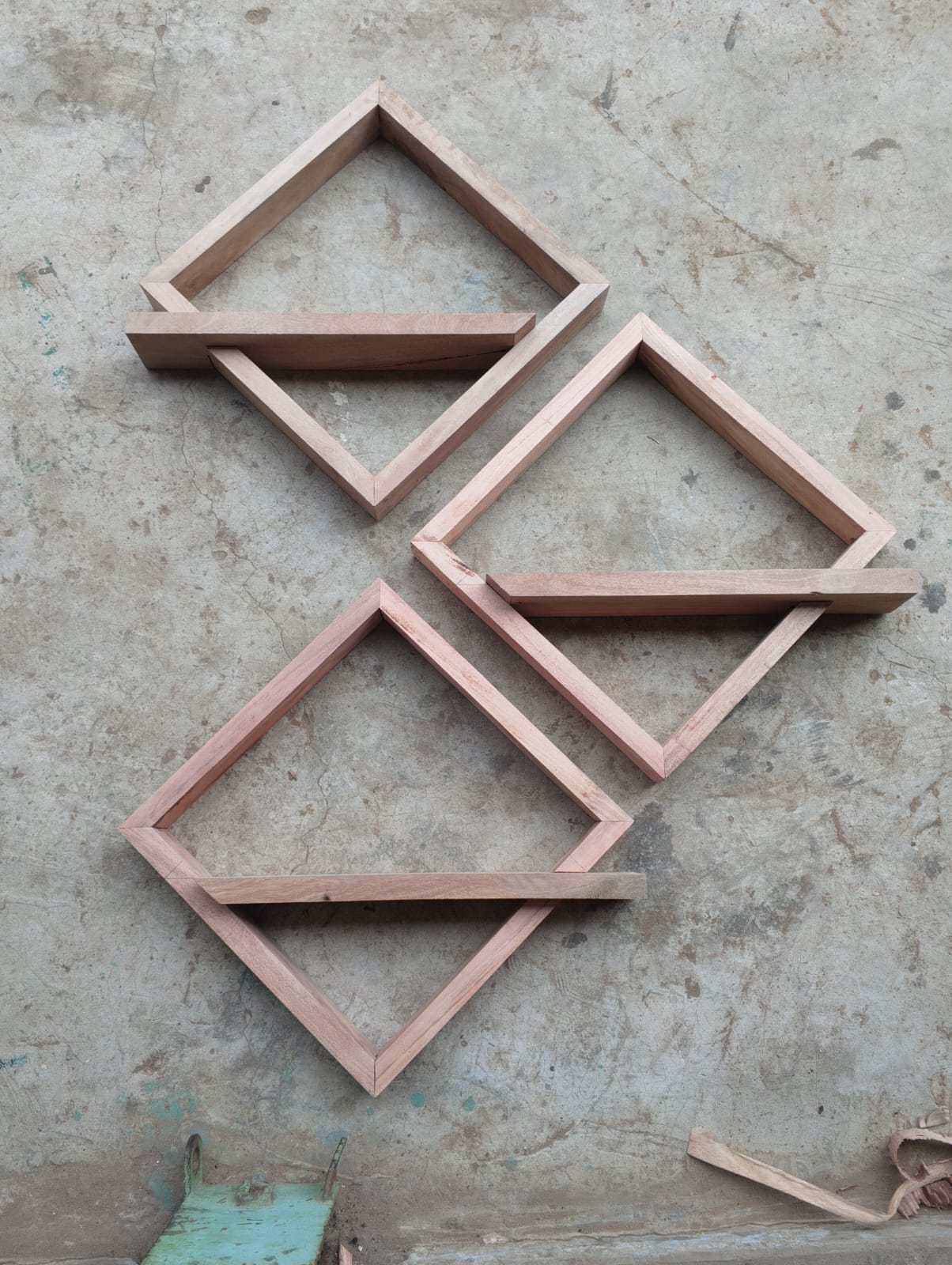 Picture of Kounik Decor Modern Diamond Geometric Wooden Wall Shelf Set | Premium Solid Wood Interlocking Wall Decor for Living Room & Office (Set of 3)