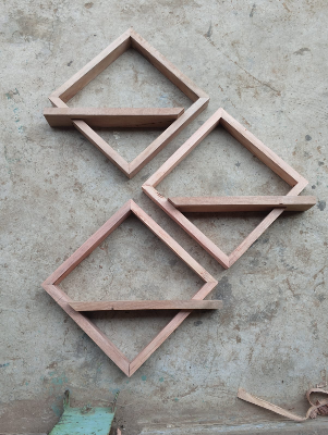 Picture of Kounik Decor Modern Diamond Geometric Wooden Wall Shelf Set | Premium Solid Wood Interlocking Wall Decor for Living Room & Office (Set of 3)