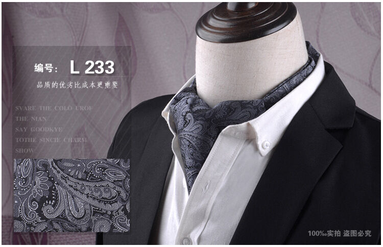 Picture of Men’s Ascot Cravat Tie with Pocket Square – Polyester Silk Scarf (1 Set) (LJN07,Int: One size)