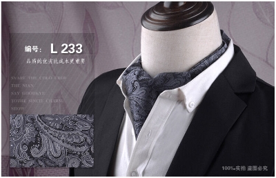 Picture of Men’s Ascot Cravat Tie with Pocket Square – Polyester Silk Scarf (1 Set) (LJN07,Int: One size)