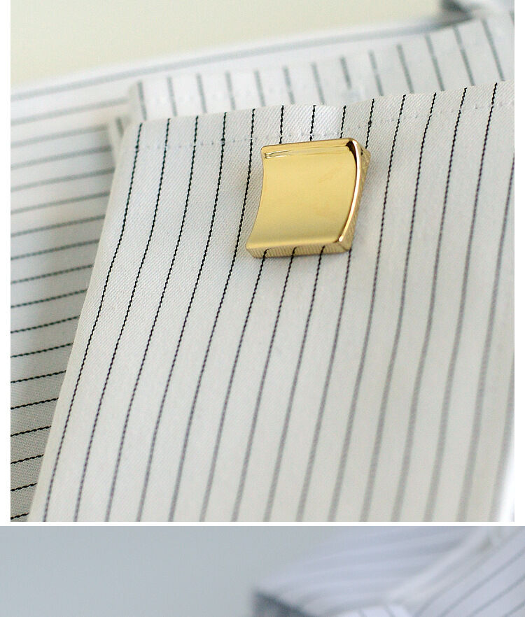 Picture of Luxury Square Cufflinks & Tie Clip Set For Men Fashion French Cuff Shirt Accessories (1Set) (Curved Solid Gold)