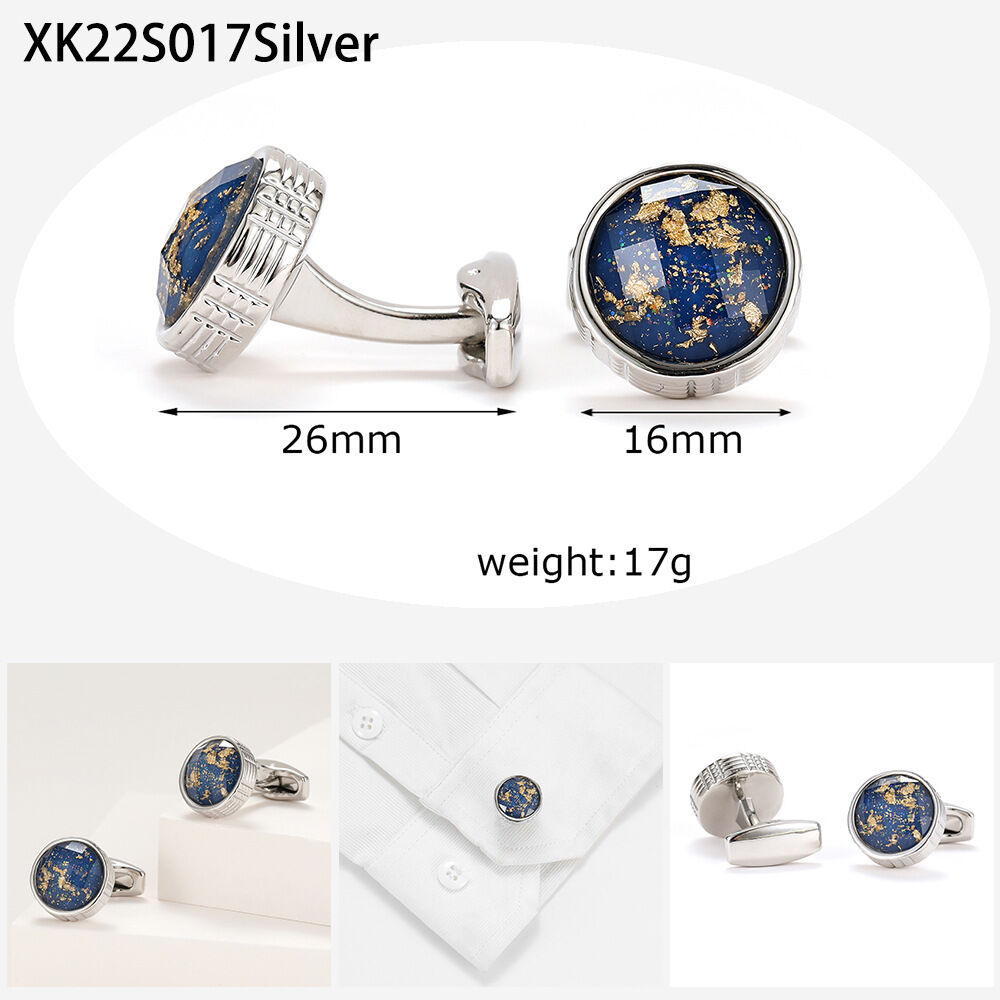 Picture of Luxury Cufflinks Pair For Men French Cuff Shirt Button Accessories (Blue Stone Silver)