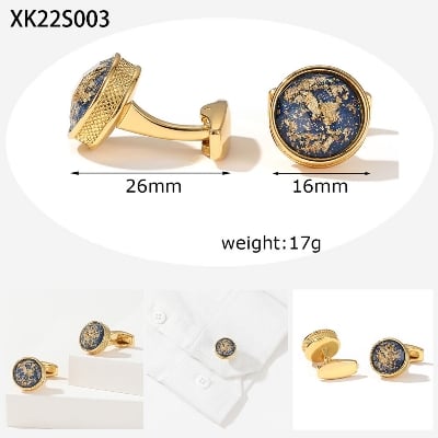 Picture of Luxury Cufflinks Pair For Men French Cuff Shirt Button Accessories (Blue Stone Golden 1)