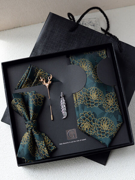 Picture of Men's High-Density Luxury Polyester Silk Fabrics  Patterned Tie Box 5 Item Set (1ps) (Floral Dark Green,Int: One size)