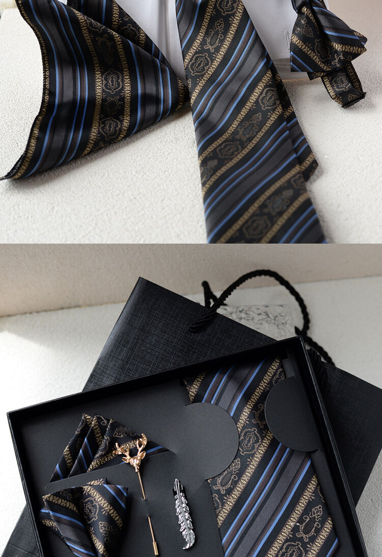 Picture of Men's High-Density Luxury Polyester Silk Fabrics  Patterned Tie Box 5 Item Set (1ps) (Stripped Coffee,Int: One size)