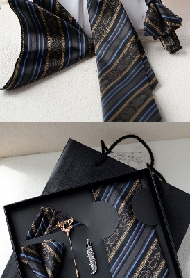 Picture of Men's High-Density Luxury Polyester Silk Fabrics  Patterned Tie Box 5 Item Set (1ps) (Stripped Coffee,Int: One size)
