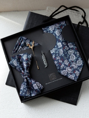 Picture of Men's High-Density Luxury Polyester Silk Fabrics  Patterned Tie Box 5 Item Set (1ps) (Blue Rose,Int: One size)