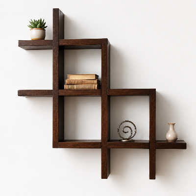 Picture of Kounik Decor Modern Interlocking Square Wooden Wall Shelf | Premium Solid Wood Geometric Wall Decor for Living Room & Office