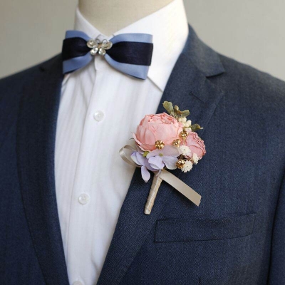 Picture of Wedding Boutonniere Bouquet Chest Brooch For Suit Lapel Fashion Accessories (1PS) (Pink & Mof Pink)