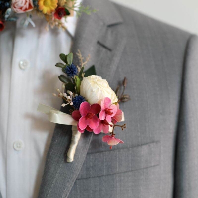 Picture of Wedding Boutonniere Bouquet Chest Brooch For Suit Lapel Fashion Accessories (1PS) (Creamy-White Corsage)